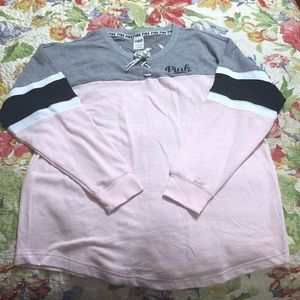 Size L NWOT PINK Lace-Up Crew Sweater